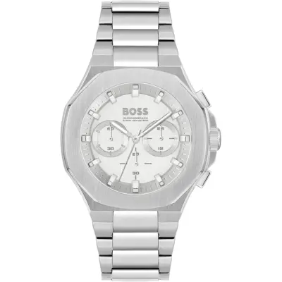 Hugo Boss Watch Men Silver Dial Metal Stainless Strap Quartz Battery Analog Chronograph Taper 1514087