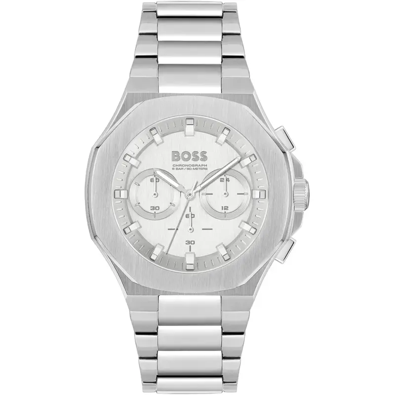 Hugo Boss Watch Men Silver Dial Metal Stainless Strap Quartz Battery Analog Chronograph Taper 1514087