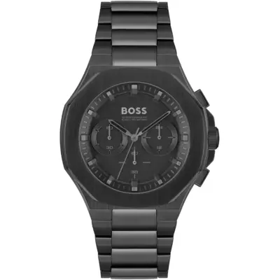 Hugo Boss Watch Men Black Dial Metal Stainless Strap Quartz Battery Analog Chronograph Taper 1514088
