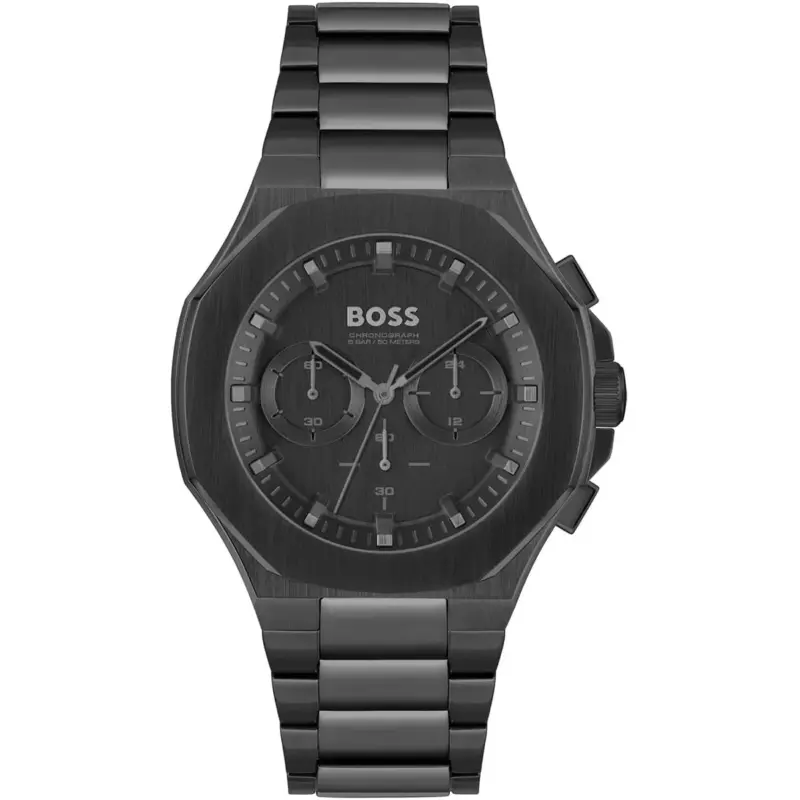 Hugo Boss Watch Men Black Dial Metal Stainless Strap Quartz Battery Analog Chronograph Taper 1514088