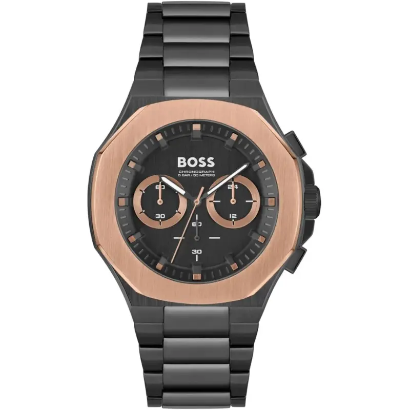 Hugo Boss Watch Men Black Dial Metal Stainless Strap Quartz Battery Analog Three Hand Taper 1514090