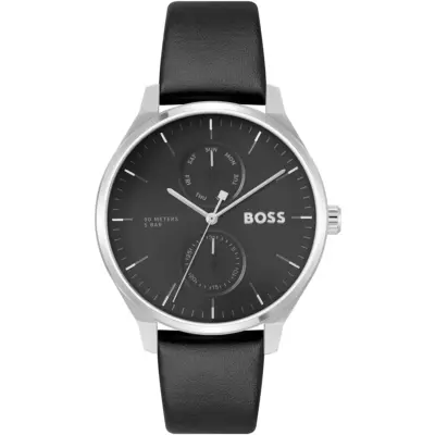 Hugo Boss Watch Men Black Dial Leather Strap Quartz Battery Analog Three Hand Tyler 1514102