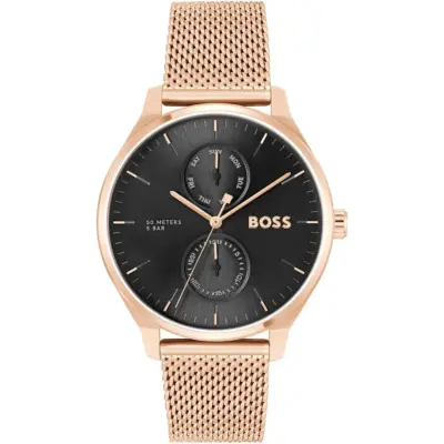 Hugo Boss Watch Men Black Dial Metal Stainless Gold Strap Quartz Battery Analog Three Hand Tyler 1514104