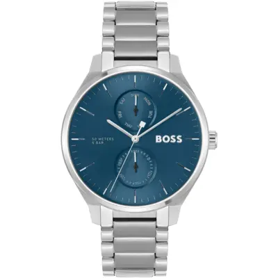 Hugo Boss Watch Men Blue Dial Metal Stainless Silver Strap Quartz Battery Analog Three Hand Tyler 1514106