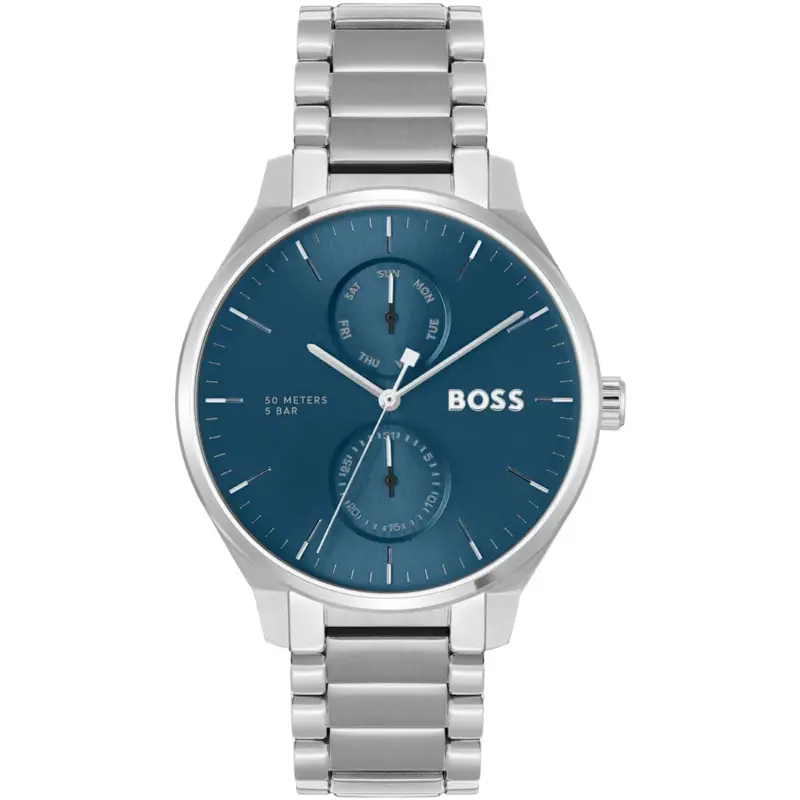 Hugo Boss Watch Men Blue Dial Metal Stainless Silver Strap Quartz Battery Analog Three Hand Tyler 1514106