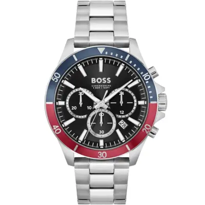 Hugo Boss Watch Men Black Dial Metal Stainless Silver Strap Quartz Battery Analog Chronograph Troper 1514108