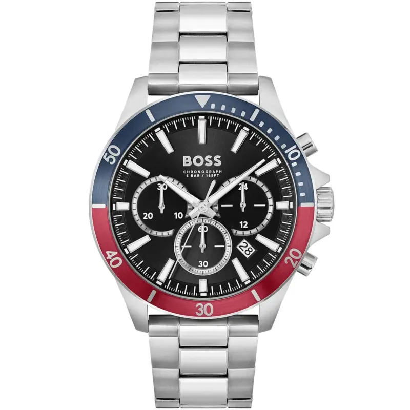 Hugo Boss Watch Men Black Dial Metal Stainless Silver Strap Quartz Battery Analog Chronograph Troper 1514108