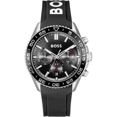 Hugo Boss Watch 5bar 50 Meters Men Black Dial Rubber Strap Quartz Battery Analog Three Hand Runner 1514141