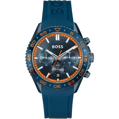 Hugo Boss Watch 5bar 50 Meters Men Blue Dial Rubber Strap Quartz Battery Analog Three Hand Runner 1514142