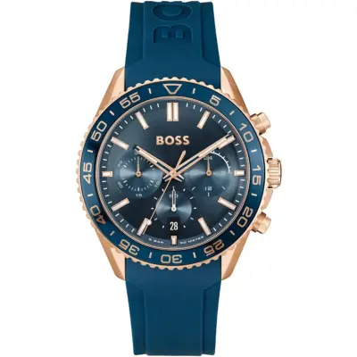 Hugo Boss Watch 5bar 50 Meters Men Blue Dial Rubber Strap Quartz Battery Analog Chronograph Runner 1514169