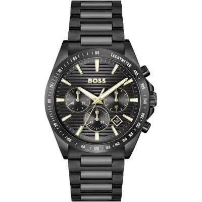 Hugo Boss Watch Men Black Dial Stainless Steel Metal Strap Quartz Battery Analog Chronograph Strike 1514291