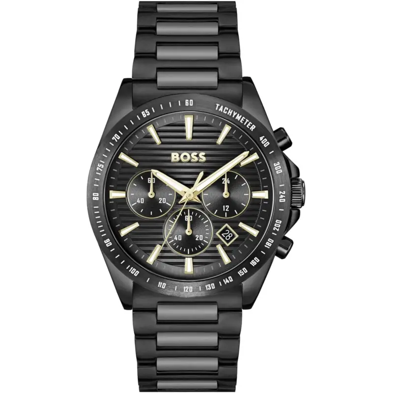 Hugo Boss Watch Men Black Dial Stainless Steel Metal Strap Quartz Battery Analog Chronograph Strike 1514291