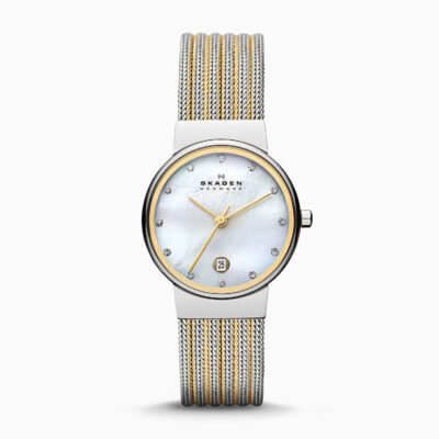 Women's Skagen Ancher Date Display Mesh Watch 355SSGS - Tia