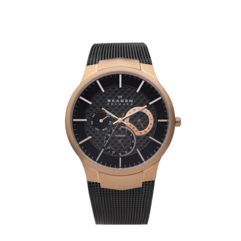 Skagen Rose Gold-plated and Black Mesh Titanium Men's Watch 809XLTRB ... - Tia