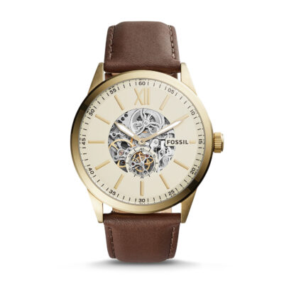Fossil Flynn Mechanical Brown Leather Watch Bq2215 - Tia