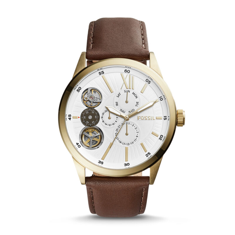 Fossil BQ2218 Flynn White Dial Leather Strap Mechanical ... - eBay - Tia