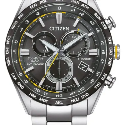 Citizen Radio Controlled Chronograph Super Titanium Black Dial Eco-Drive CB5947-80E 100M Men's Watch