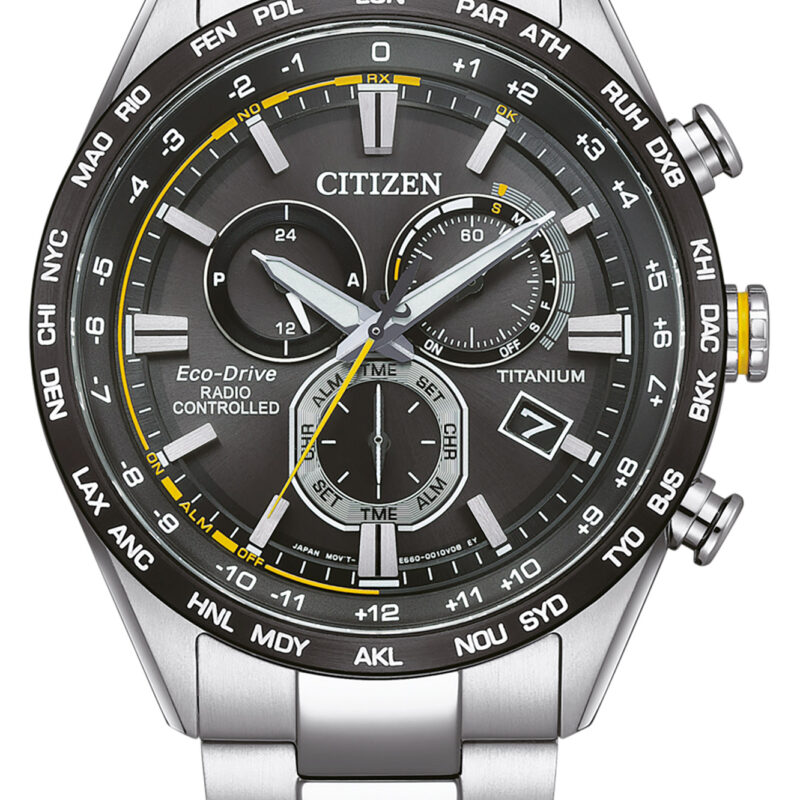 Citizen Radio Controlled Chronograph Super Titanium Black Dial Eco-Drive CB5947-80E 100M Men's Watch