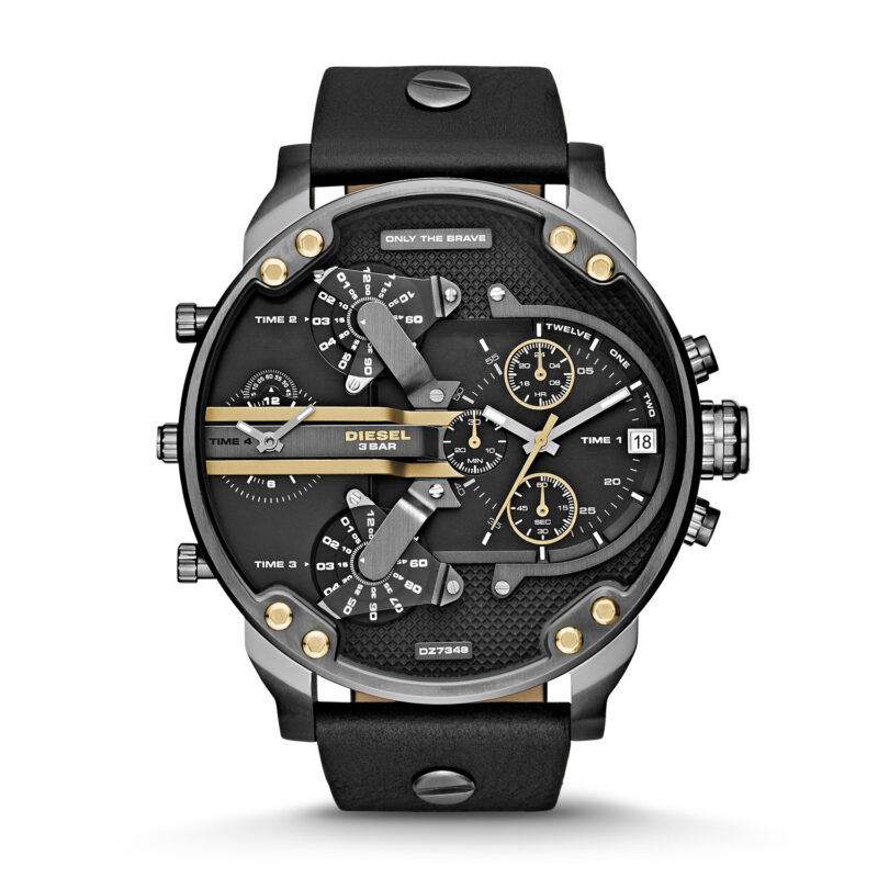 Diesel Mr. Daddy 2.0 Black Dial Black Leather Men's Watch DZ7348