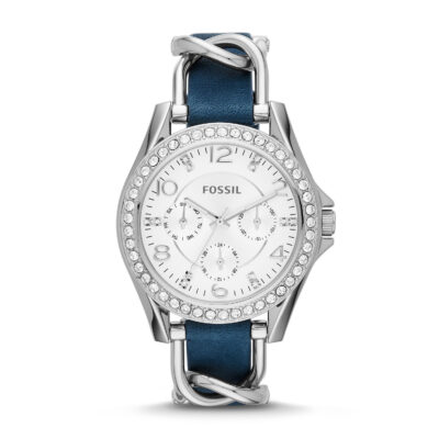 Fossil ES3464 Riley Women's Watch White Dial & Blue Leather Strap - Tia