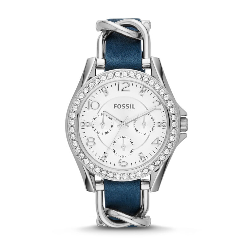 Fossil ES3464 Riley Women's Watch White Dial & Blue Leather Strap - Tia