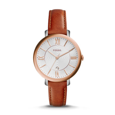 Fossil Jacqueline Silver Dial Brown Leather Ladies Watch ES3842 - Tia