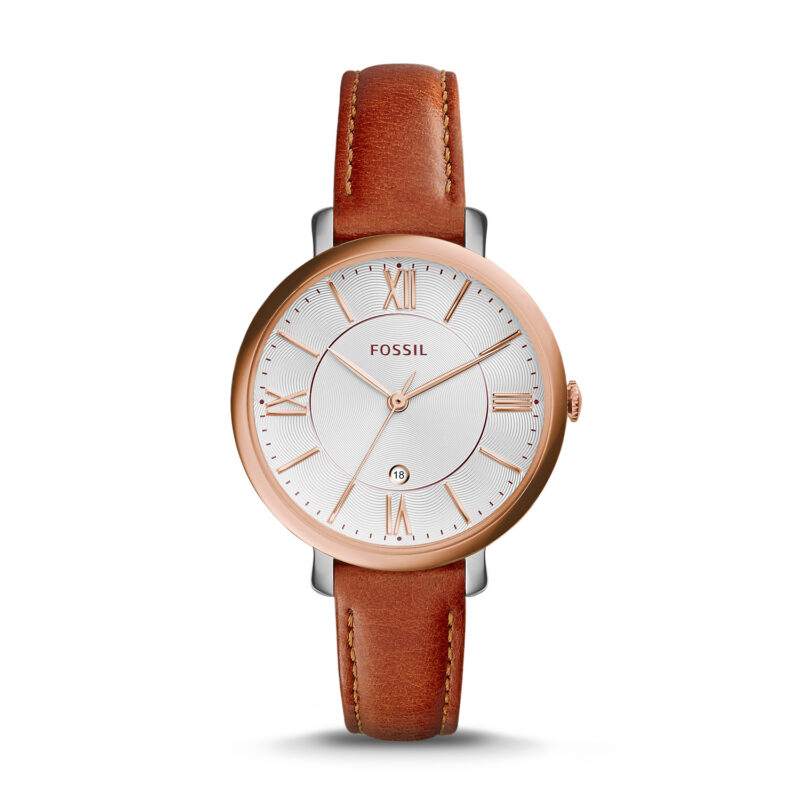 Fossil Jacqueline Silver Dial Brown Leather Ladies Watch ES3842 - Tia