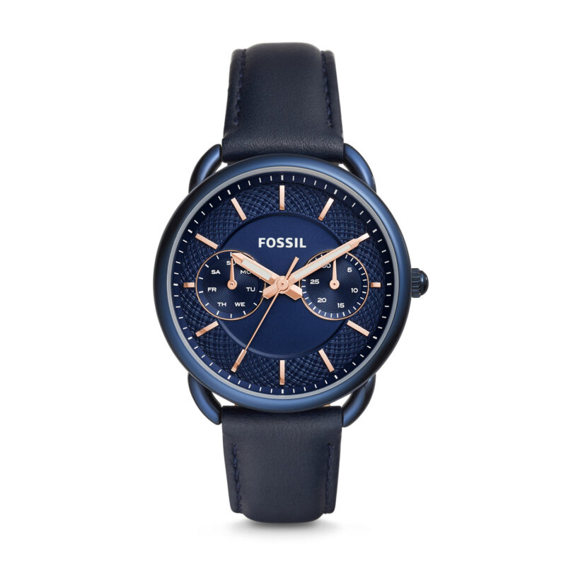 Women's Fossil Tailor Blue Leather Strap Watch ES4092 - Tia
