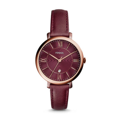 Women's Fossil Jacqueine Wine Red Leather Strap Watch ES4099 - Tia
