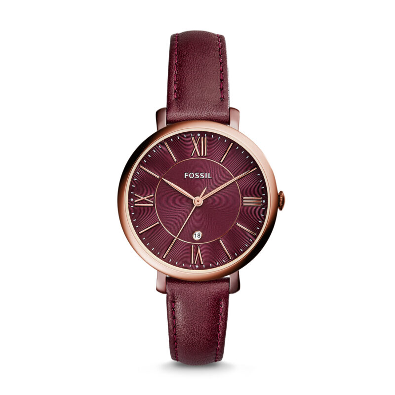Women's Fossil Jacqueine Wine Red Leather Strap Watch ES4099 - Tia