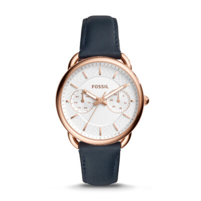Women's Fossil Tailor Multifunction Blue Leather Strap Watch ES4260 - Tia