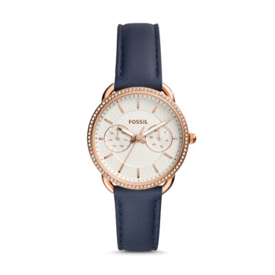 Fossil ES4394 Tailor Women's Silver Dial Leather Strap Watch - Tia