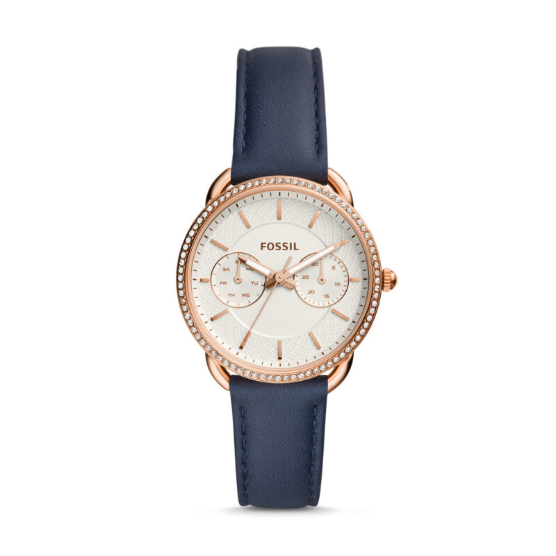 Fossil ES4394 Tailor Women's Silver Dial Leather Strap Watch - Tia
