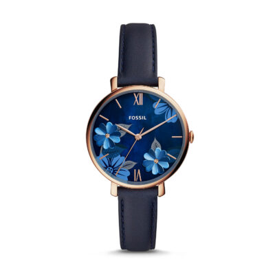 Fossil Women's Jacqueline Floral Dial Navy Leather Watch (ES4673) - Tia