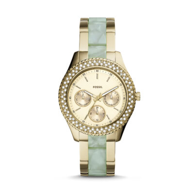 Fossil Two Tone Gold Stainless Steel & MINT Acetate Women's Watch