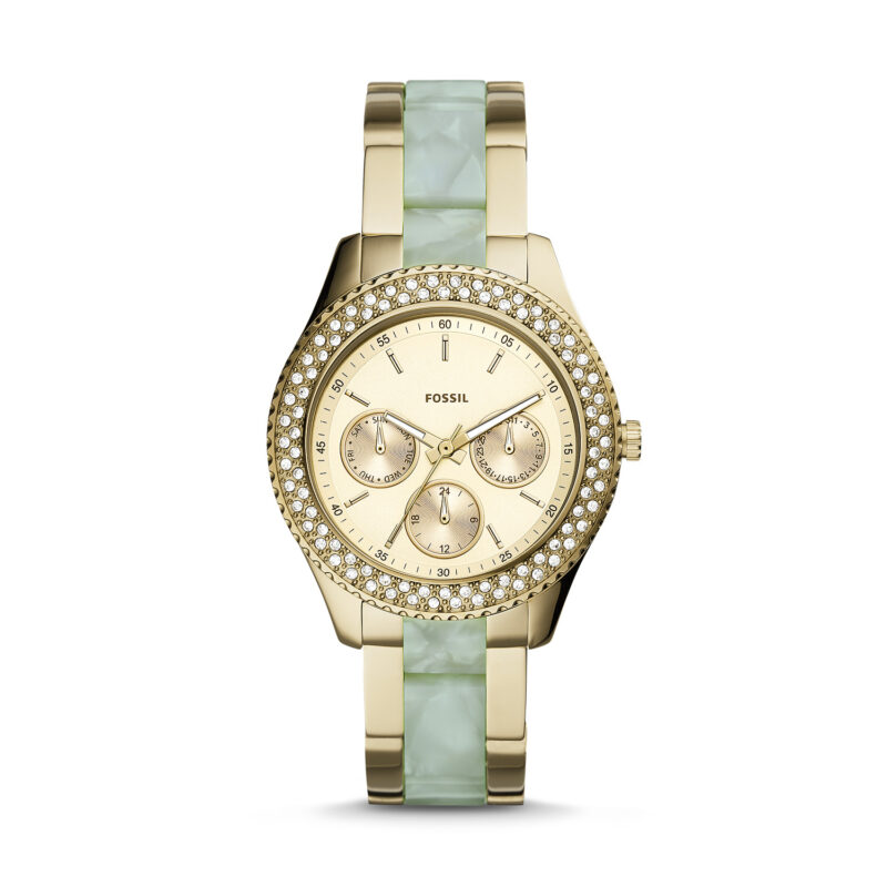 Fossil Two Tone Gold Stainless Steel & MINT Acetate Women's Watch