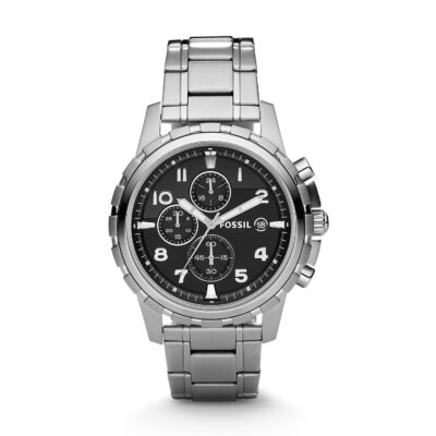 Men's Fossil Dean Steel Chronograph Black Dial Watch FS4542 - Tia