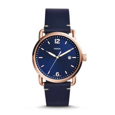 Fossil FS5274 Commuter Blue Dial Navy Blue Leather Men's Watch - Tia