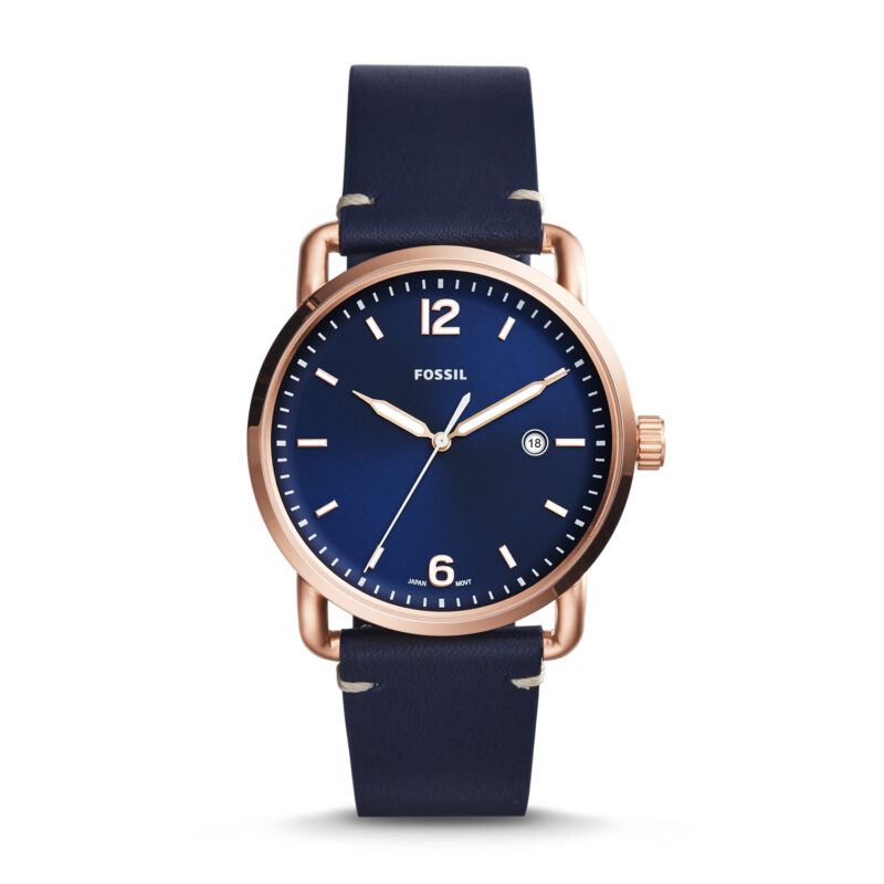 Fossil FS5274 Commuter Blue Dial Navy Blue Leather Men's Watch - Tia