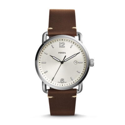 The Commuter Three-Hand Date Brown Leather Watch - Fossil - Tia