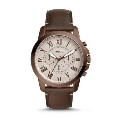 Fossil Men's 44mm Grant Chronograph Brown Leather Watch FS5344
