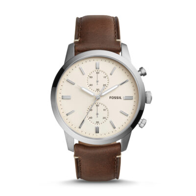 Men's Fossil Townsman Brown Leather Chronograph Watch FS5350 - Tia