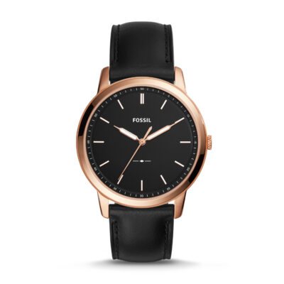 Men's Fossil Minimalist Slim Black Leather Band Watch FS5376 - Tia