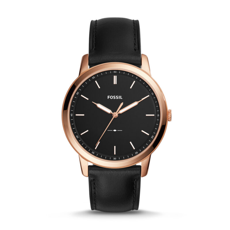 Men's Fossil Minimalist Slim Black Leather Band Watch FS5376 - Tia