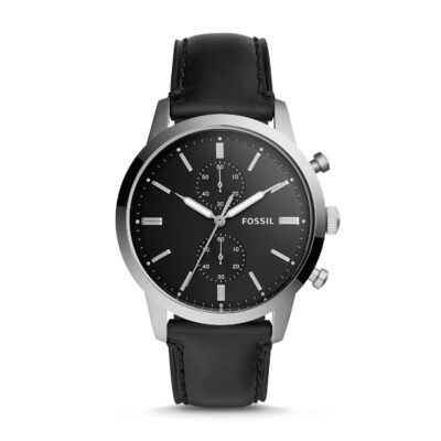 Men's Fossil Townsman Chronograph Black Leather Strap Watch FS5396 - Tia