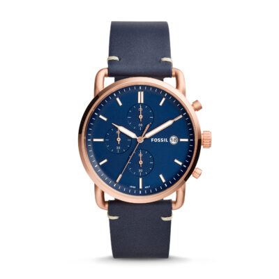 Men's Fossil Commuter Chronograph Blue Leather Strap Watch FS5404 - Tia