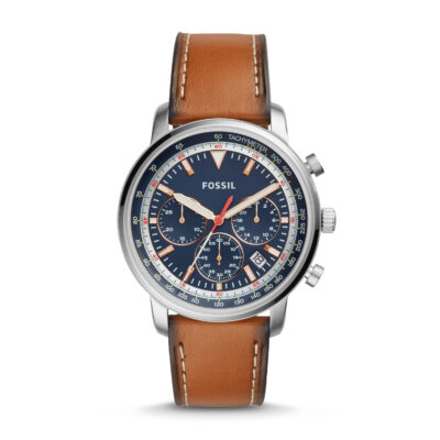 Men's Fossil Goodwin Chronograph Brown Leather Strap Watch FS5414 - Tia