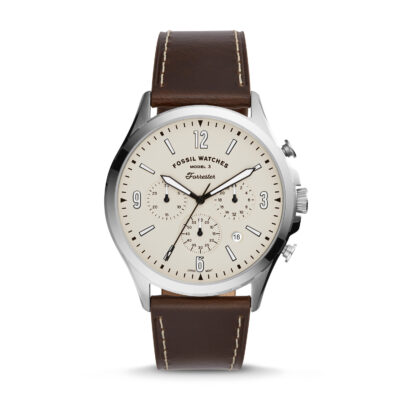 Fossil FS5696 Forrester Chronograph Brown Leather Silver Tone 46mm Watch