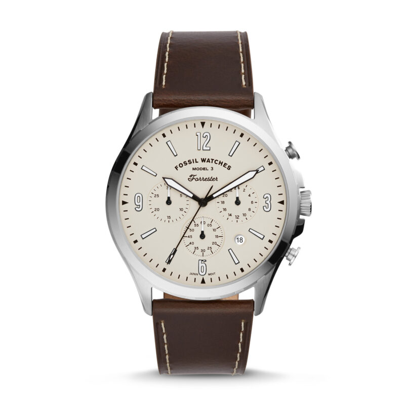 Fossil FS5696 Forrester Chronograph Brown Leather Silver Tone 46mm Watch