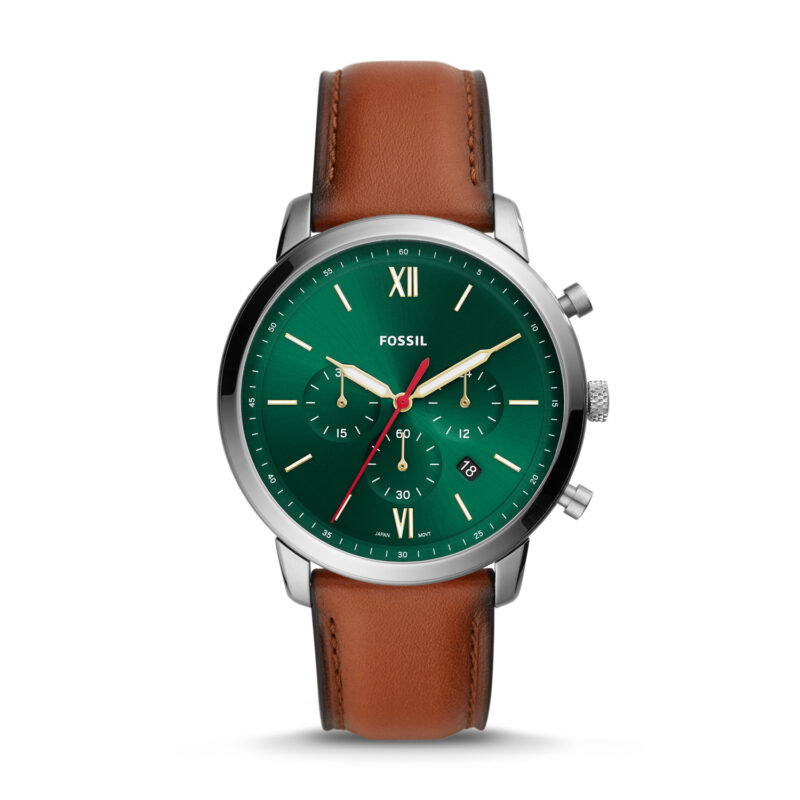 Fossil Neutra Quartz Green Dial Luggage Leather Men's Watch FS5735